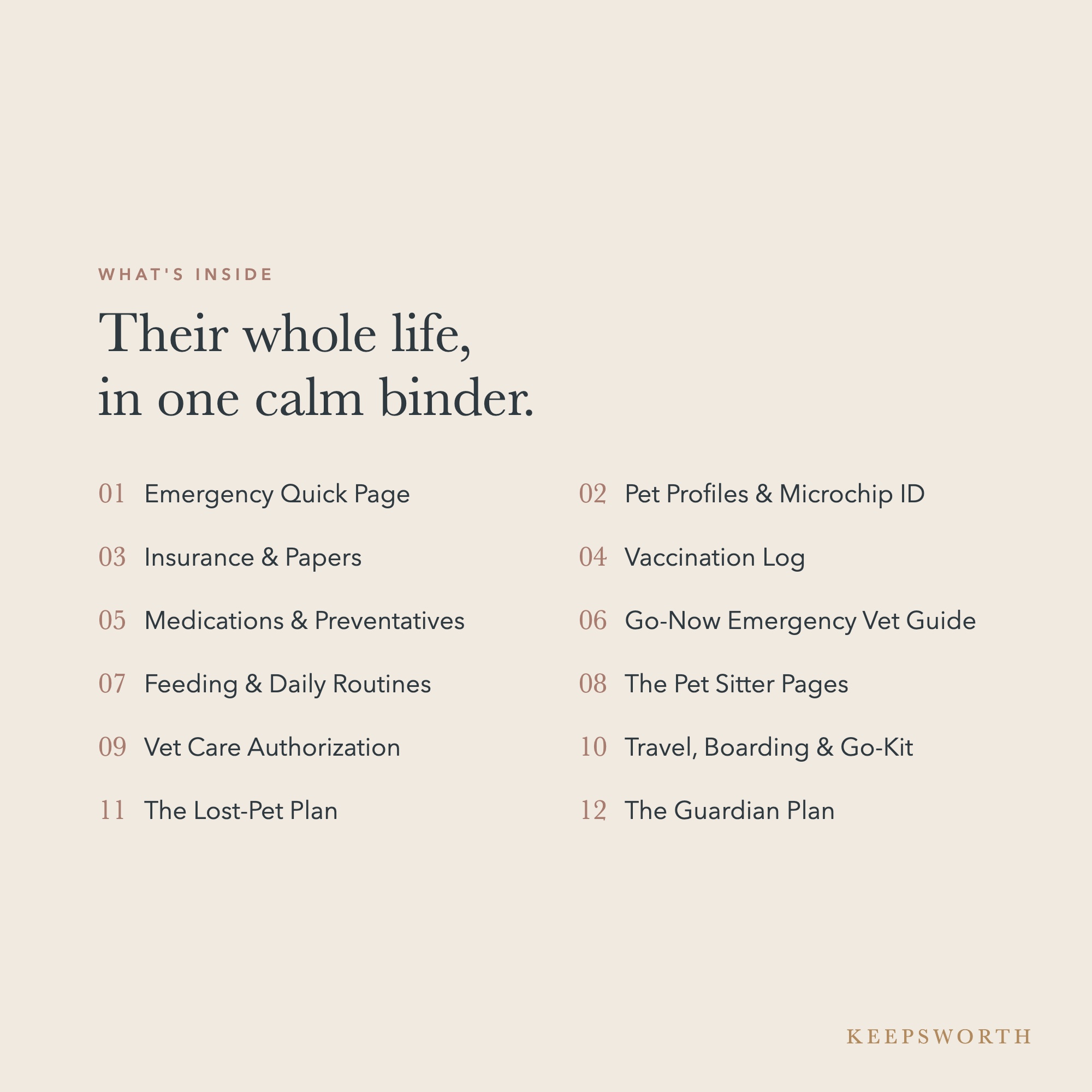 Pet Emergency & Records Binder — contents