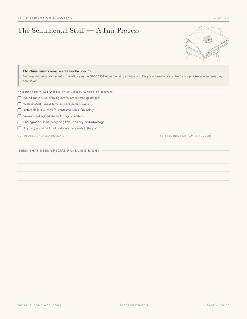 The Sentimental Stuff, a worksheet page with a small illustration